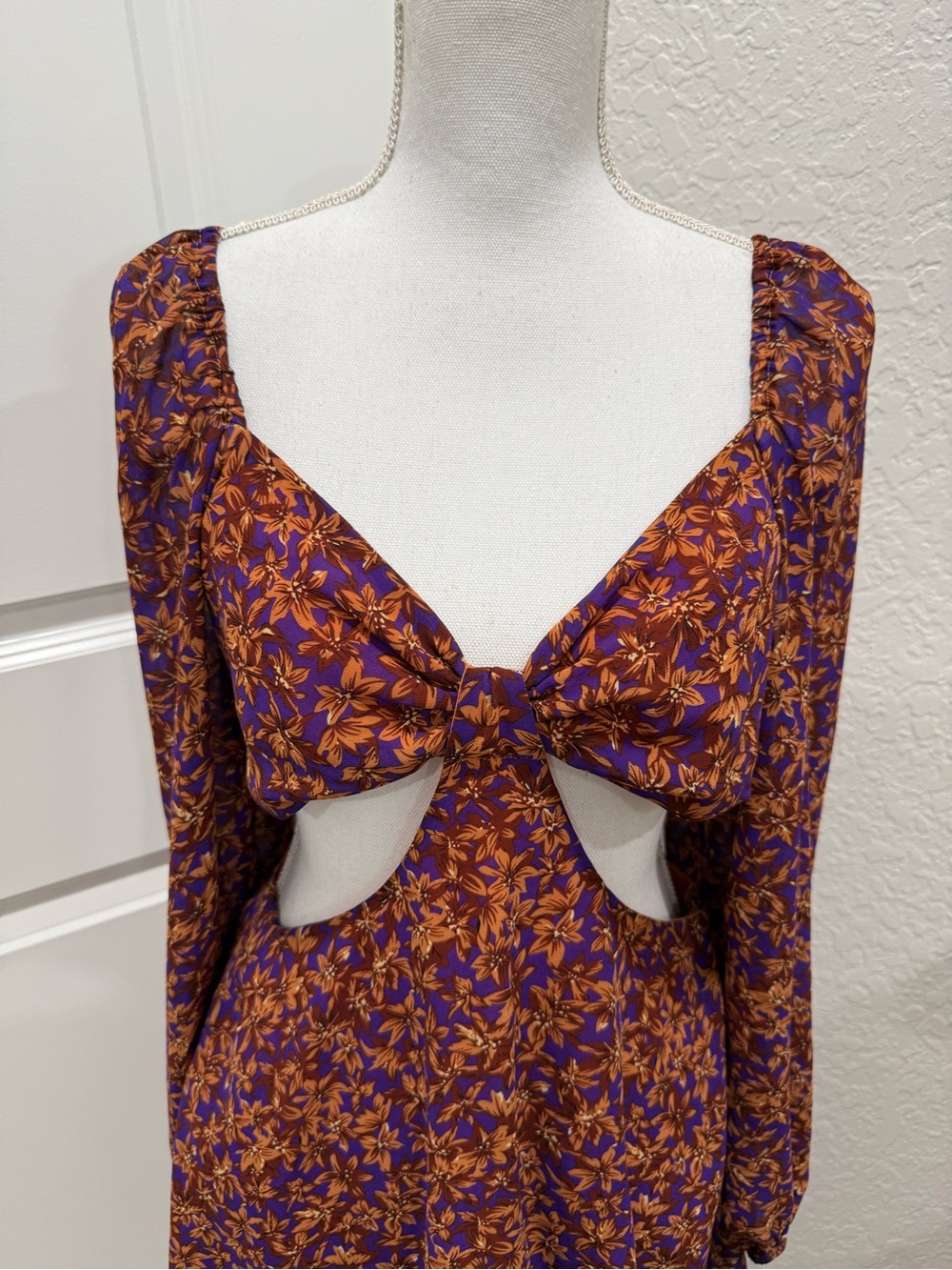 Lulus Fall Purple Floral Print Cutout Long Sleeve Mini Dress Size XL - Picture 8 of 10